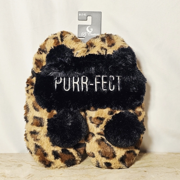 NWT Pj Couture Womens 2-Piece M/7-8 Slippers & "PURR-FECT" OS Sleep Mask Set - Picture 1 of 4